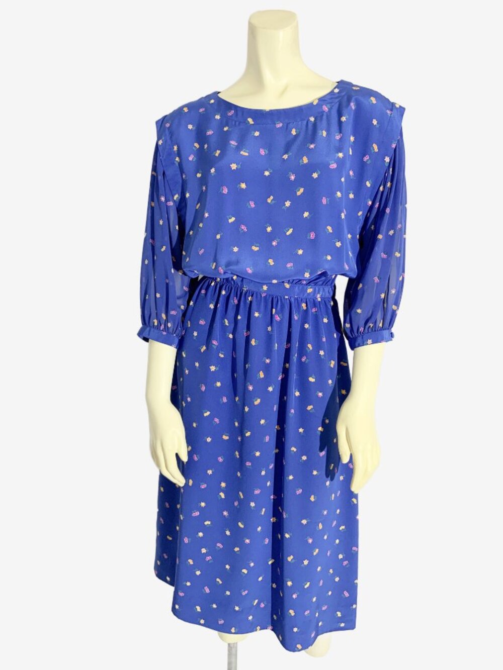 Vintage 1980s Albert Nipon Boutique Floral Midi Dress / size Small - Picture 3 of 14
